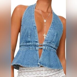 Jeans Denim Halter Top Size Large Blue